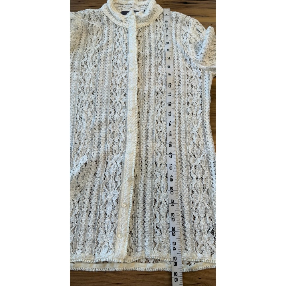 Liz‎ Claiborne Ivory Lace Blouse Sheer Romantic Victorian Style Boho Fairy Top M - Picture 10 of 14